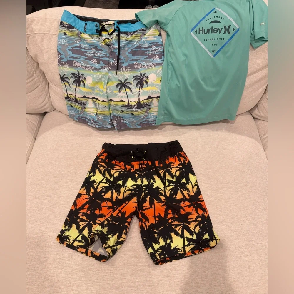 Hurley Kids Swim Trunks - Black and Orange Palm Design - Picture 1 of 1